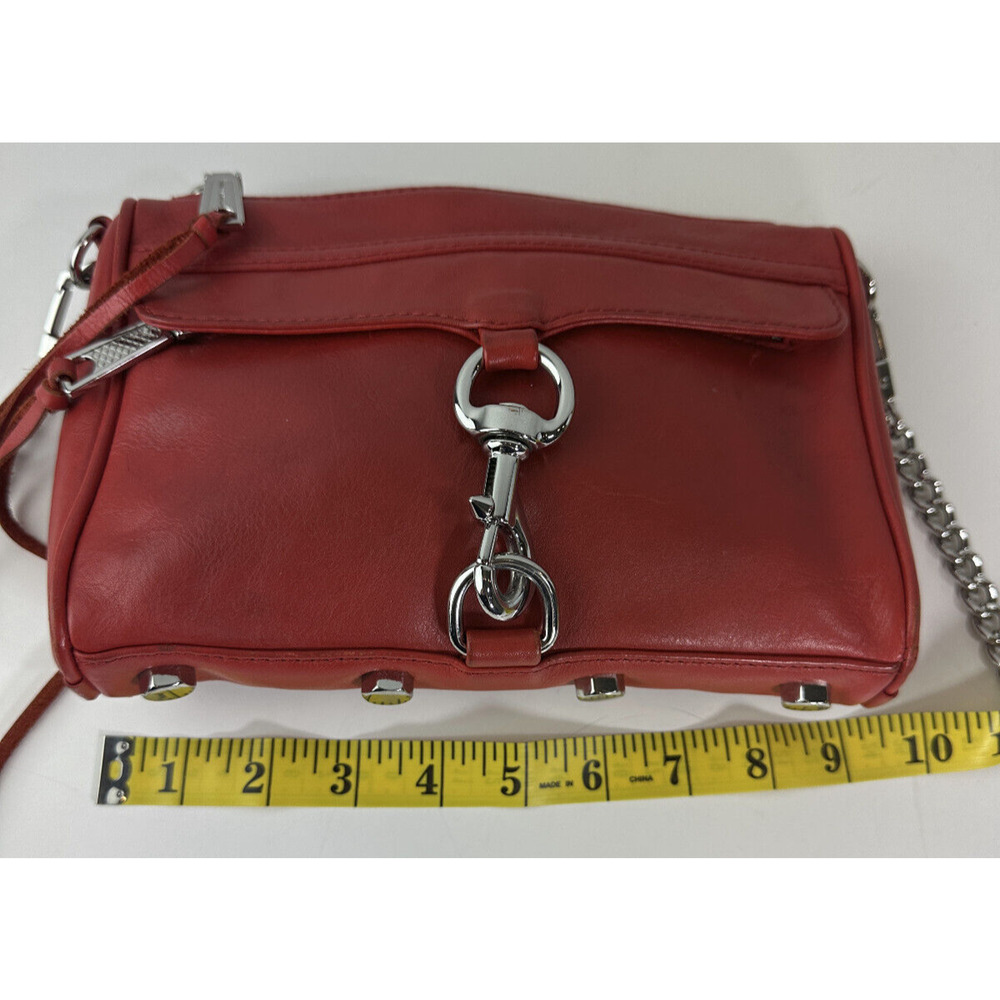 Rebecca Minkoff Mini Mac Crossbody Bag Red Leather Purse Chain Strap Studded - Picture 14 of 16